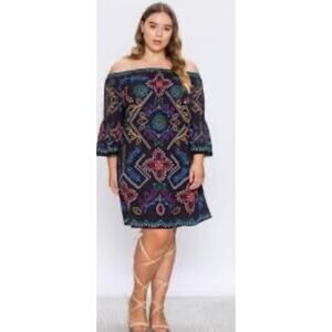 Flying Tomato brand off-the-shoulder embroidered tunic dress 1X